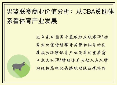 男篮联赛商业价值分析：从CBA赞助体系看体育产业发展