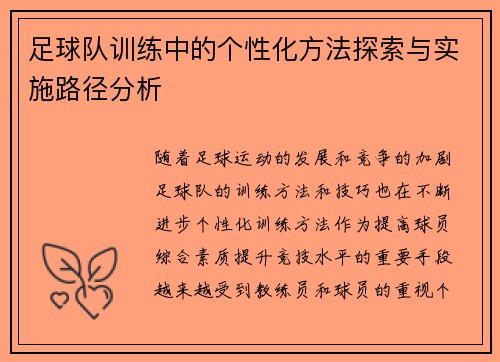 足球队训练中的个性化方法探索与实施路径分析