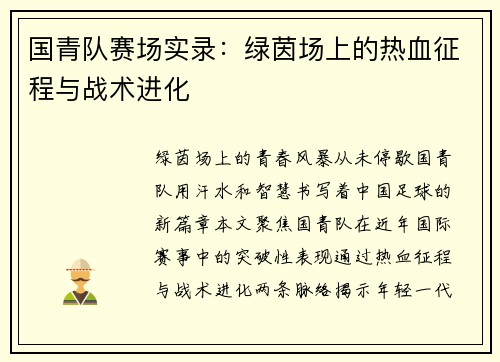 国青队赛场实录：绿茵场上的热血征程与战术进化
